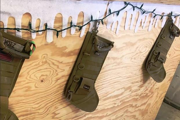 Spotted in Helmand province, Afghanistan, in late December 2017: tactical Christmas stockings. (Photo by Hope Hodge Seck/Military.com)