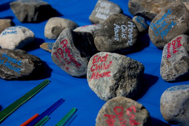 Rocks lie on a table during the Kids on Wheels Parade on Joint Base McGuire-Dix-Lakehurst, N.J., April 28, 2018. (U.S. Air Force/Ariel Owings)