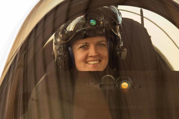Capt. Kristin "BEO" Wolfe prepares for takeoff prior to a practice flight at Hill Air Force Base.