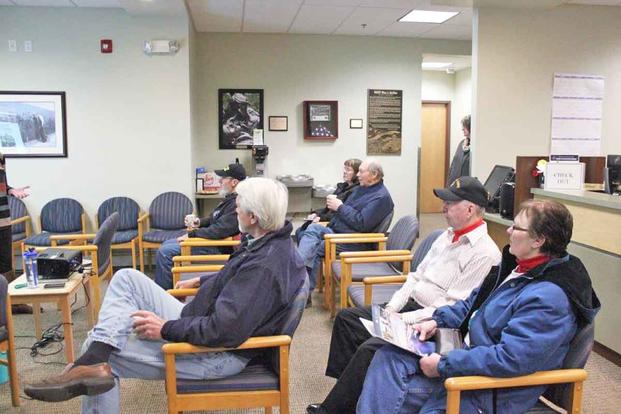 Veterans gather at an community based outpatient clinic.