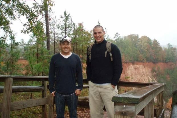 Col. Masahiro Oda, left, who currently serves in the Japanese Army, and Austin Tice took a brief break from training at Fort Benning in Georgia to hike a canyon together. (Photo courtesy of Masahiro Oda) Japanese Army Col. Masahiro Oda and U.S. Marine Corps veteran Austin Tice