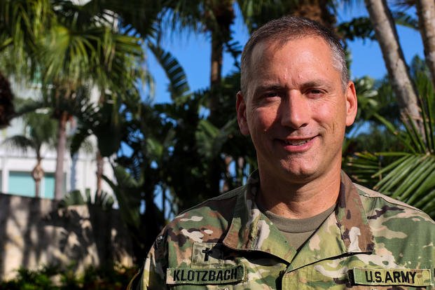 Chaplain Peter Klotzbach, of the 164th Air Defense Artillery, is one of the friendliest and approachable figures in uniform you'll meet.
