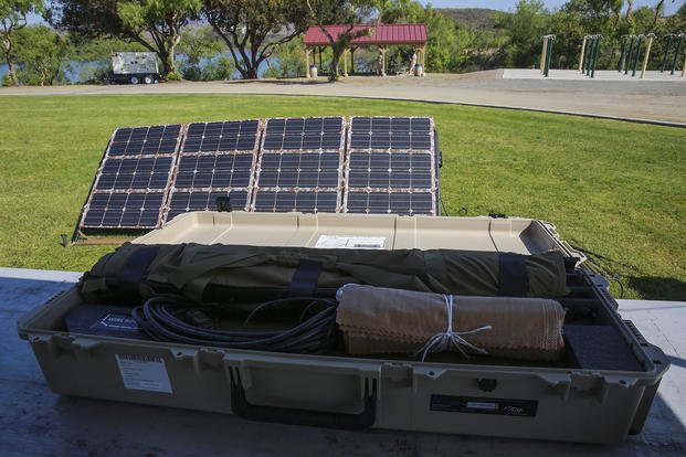 The second-generation Ground Renewable Expeditionary Energy Network System powers a display at the Expeditionary Energy Concepts symposium at Camp Pendleton, California.