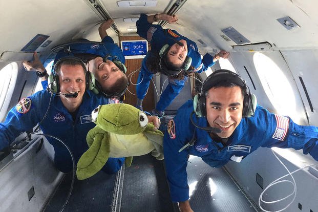 2017 NASA astronaut candidates Bob Hines, Matthew Dominick, Jasmin Moghbeli (top right) and Raja Chari