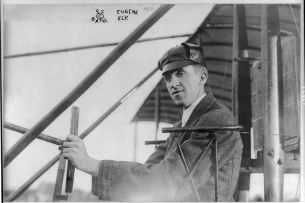 Aviation pioneer Eugene Ely was the first pilot to take off from and land on a naval vessel. 