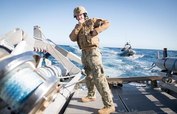 U.S. Navy sailors participate in Exercise Dawn Blitz in 2017.