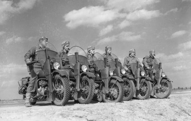 A group of Army soldiers prepare to ride their bikes on a recon mission at Fort Jackson, South Carolina in 1943. Photo courtesy of the National Archives.