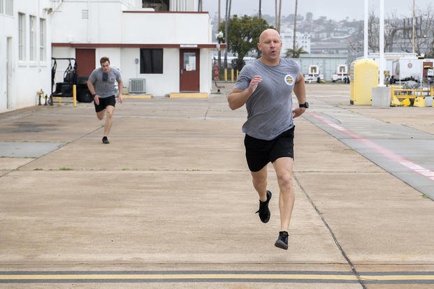 Coast Guard Air Station San Diego aviation survival technicians (ASTs) conduct a shuttle run, April 17, 2023. (Petty Officer 2nd Class Matthew West/U.S. Coast Guard photo) Coast Guard Air Station San Diego aviation survival technicians (ASTs) conduct a shuttle run.
