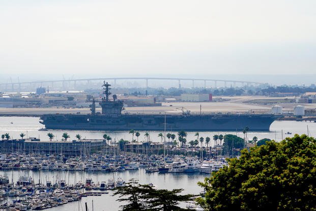 FILE - The USS Nimitz (CVN 68) departs San Diego Bay, Aug. 19, 2023, at Mission Beach, in San Diego. (Nelvin C. Cepeda/The San Diego Union-Tribune via AP, File) Navy Aircraft Crashes