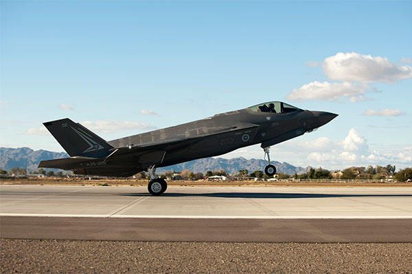 The first Royal Australian air force F-35A Lightning II jet ‘s arrival at Luke AFB marks the first international partner F-35 to land. (U.S. Air Force photo/Staff Sgt. Staci Miller)
