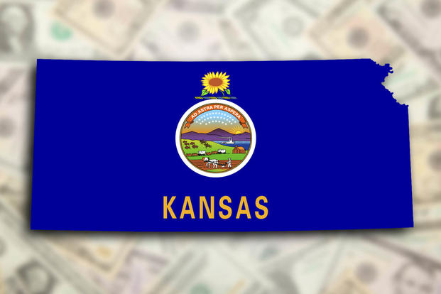 Kansas Map WIth Flag Design