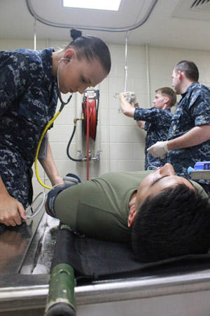 Sailors treating heat exhaustion