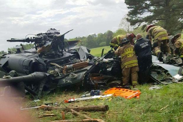 A U.S. Army UH-60 Black Hawk helicopter crashed around 1:50 p.m. April 17 at the Breton Bay Golf Course and Country Club in Leonardtown in Maryland. (TheBayNet.com photo)