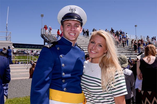 Second Lt. Blake Jones poses with his sister, Navy Ensign Madison Jones, after graduating May 28, 2014, from the U.S. Air Force Academy, Colo. (U.S. Air Force Photo/Liz Copan)