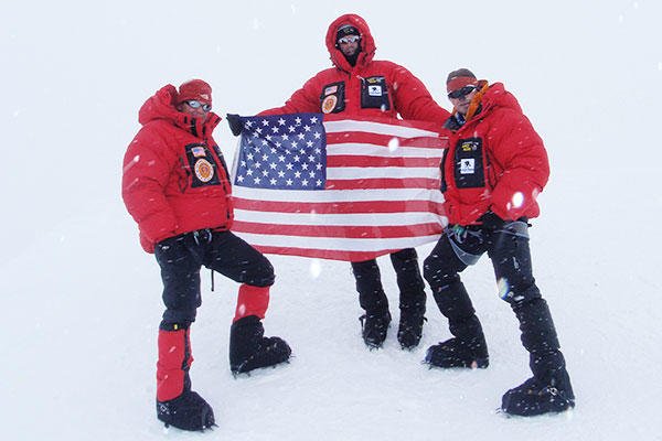 Shown at the summit of Alaska's Mount McKinley are Col. Marc Hoffmeister, his friend Bob Haines, and Army Spc. Dave Shebib in 2009.  (U.S. Army photo)