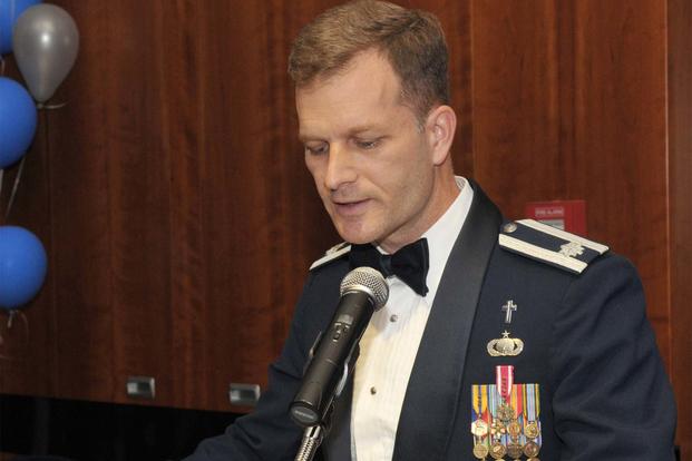 Dondi Costin gives the invocation during the 2009 Air Force Ball at Club Eifel, Spangdahlem Air Base, Germany. (U.S. Air Force photo/Airman 1st Class Nick Wilson)