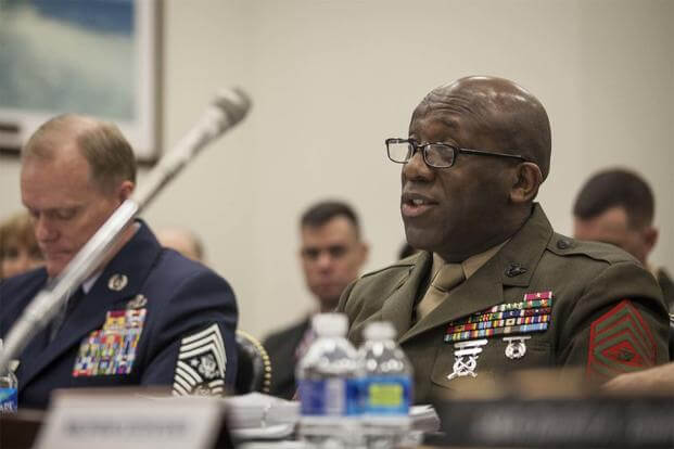 The 18th Sergeant Major of the Marine Corps, Ronald L. Green, delivers his testimony on Capitol Hill, Washington D.C., Feb. 26, 2016. (U.S. Marine Corps/Sgt. Melissa Marnell)