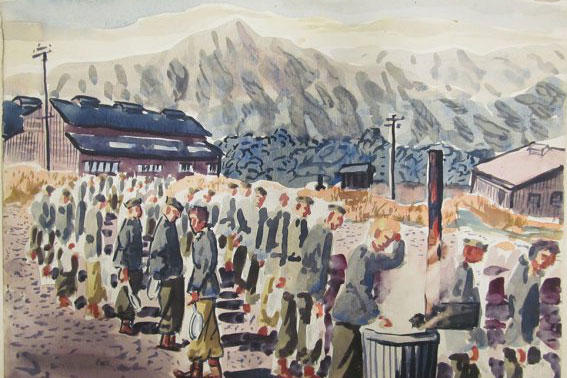 Sgt. Angelo Gepponi, who served as a cook with the 77th Infantry Division during World War II, would paint scenes from daily life around camp. This watercolor, called "Field Mess Line (Untitled)," depicts Soldiers waiting to get chow. (Photo: U.S. Army)