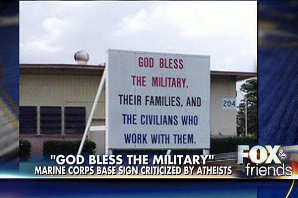 The commander of Marine Corps Base Hawaii has ruled in favor of keeping a "God Bless the Military" sign, despite cries from a religious freedom group that the message is unconstitutional. Screen Capture