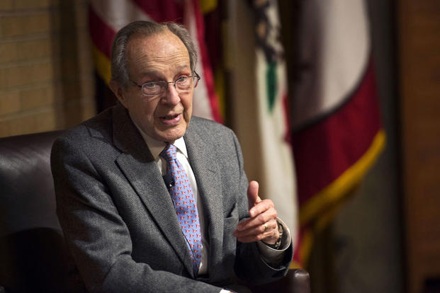 Former Defense Secretary William Perry answers questions from guests during a dinner for technology industry leaders held at Stanford University in Palo Alto, Calif., April 17, 2013. Glenn Fawcett/DoD