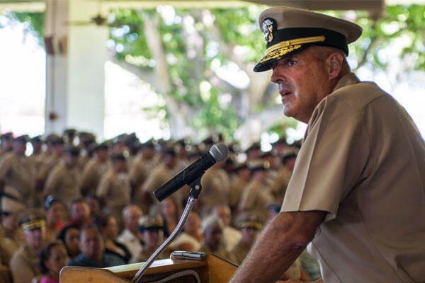 Rear Adm. Robert Girrier addresses Navy chiefs-to-be at Pearl Harbor on Sept. 16, 2014. Last fall, he became the Navy's first director of unmanned weapons systems. (Navy photo)