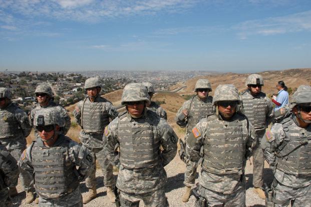 Members of the California National Guard stand in formation before undertaking operations on California's Southern border on Sept. 17, 2010. (Photo by Jessica Inigo/California National Guard)