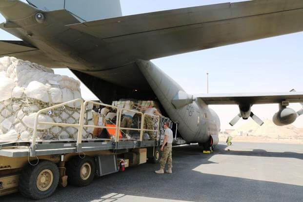 The National Guard's 156th Airlift Squadron moved several tons of cargo from a base in Southwest Asia to an airstrip in Iraq, one of multiple deliveries on a 12-hour mission. (Military.com photo by Oriana Pawlyk)