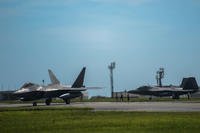 U.S. Air Force F-22 Raptors assigned to 525th Fighter Squadron from Joint Base Elmendorf-Richardson taxis at Kadena Air Base, Japan, May 29, 2018. (U.S. Air Force photo/Matthew B. Fredericks)