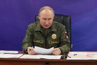 In this image made from video released by the Russian Presidential Press Office on Sunday, Oct. 26, 2025, Russian President Vladimir Putin speaks while visiting one of the command posts of the Joint Group of Forces. (Russian Presidential Press Office via AP) Russia Putin
