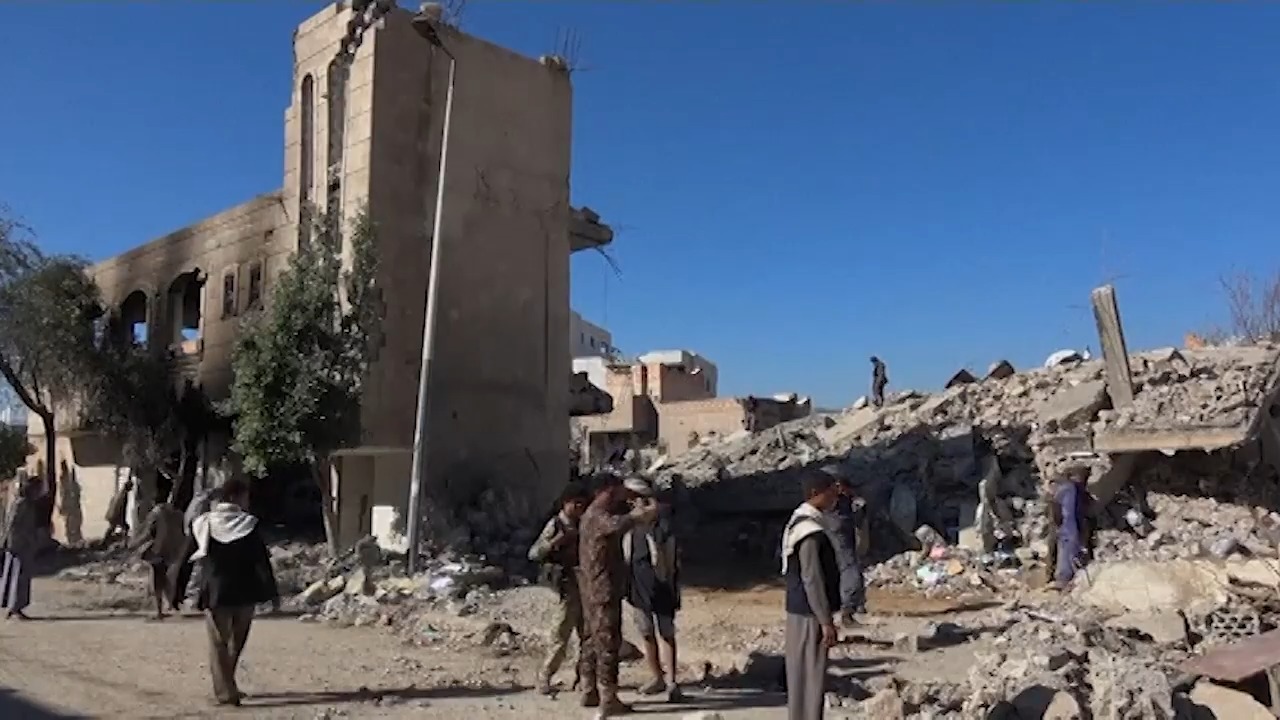 Destruction from Saudi-led Coalition Strike in Sanaa