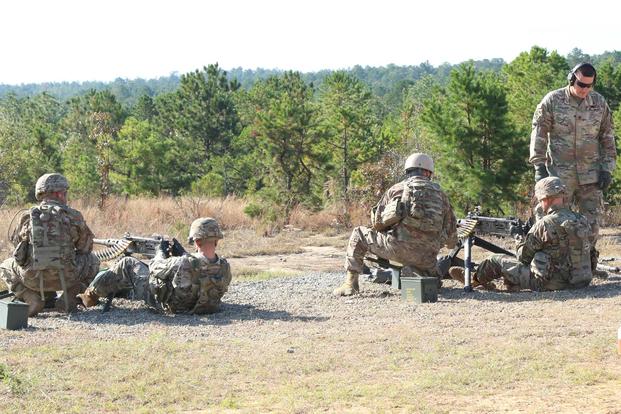 Soldiers assigned to 5th Battalion, 1st Security Force Assistance Brigade fire .50 caliber machine guns at a firing range Nov. 2, 2017, at Fort Benning, Ga. (U.S. Army/Sgt. Arjenis Nunez)