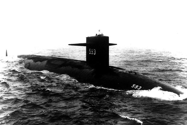 The Thresher (SSN 593) is under way in the Atlantic on July 24, 1961, shortly before its commissioning ceremony 10 days later. (US Navy photo courtesy of Naval History and Heritage Command)