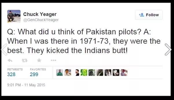 Chuck Yeager Tweet about Pakistan pilots