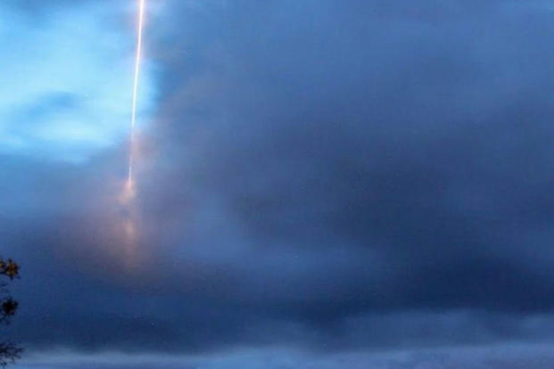 A mysterious object was seen off the coast of a Washington state island. The military denies it was a missile launch.  (Facebook photo via SkunkBay Weather)