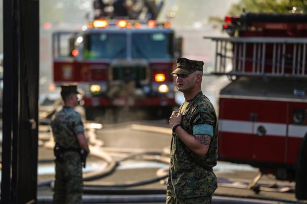 Marines from the Barracks Washington responded to a fire at a neighboring senior housing complex, September 19, 2018. (U.S. Marine Corps/Cpl. Damon A. Mclean) 