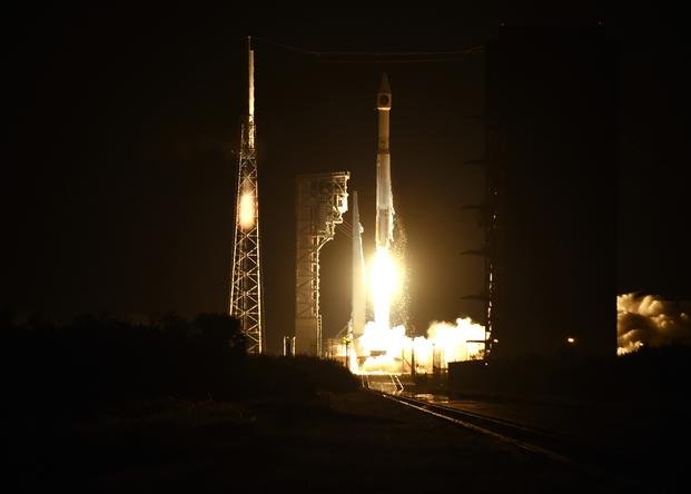 The U.S. Air Force's third Space Based Infrared System Geosynchronous Earth Orbit satellite launches into space on a United Launch Alliance Atlas V Evolved Expendable launch Vehicle from Space Launch Complex 41 at Cape Canaveral Air Force Station, Fla., Jan. 20, 2017. The Air Force contracted with Jeff Bezos' Blue Origin in October 2018 to to develop and test three launch system prototypes that could deliver future military space payloads (Sarah Corrice/Air Force)  