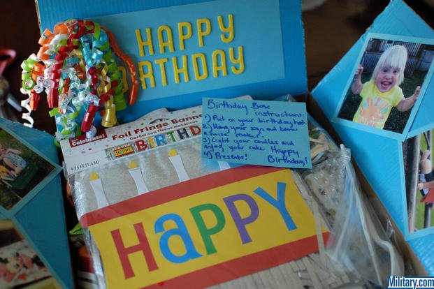 Stuff your military birthday care package box with goodies. (MIlitary.com)