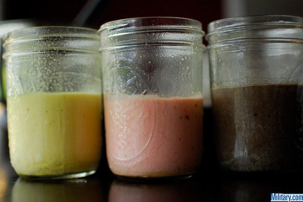 Pour cake batter in the jars (Military.com)