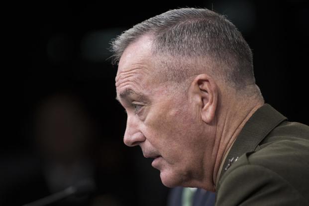 U.S. Marine Corps Gen. Joseph F. Dunford Jr., chairman of the Joint Chiefs of Staff, answers a question after updating members of the press on important initiatives in the Pentagon Briefing Room, July 25, 2016. (DoD/U.S. Army Sgt. James K. McCann)