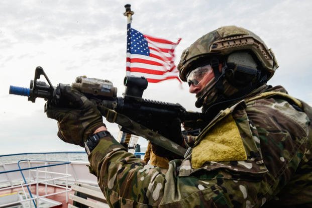 The Coast Guard’s Maritime Security Response Team (MSRT) from Virginia participates in a training evolution in Hyannis, Mass., Thursday, Oct., 22, 2015. (U.S. Coast Guard photo/Ross Ruddell)