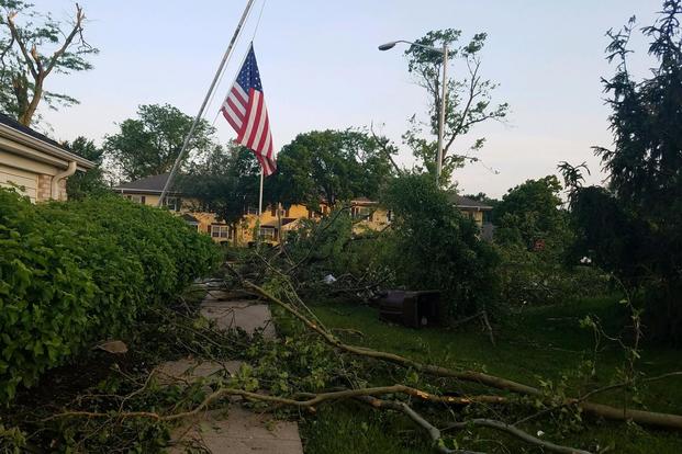 Approximately 150 homes in the Prairies at Wright Field housing area were damaged, some significantly, during the storm that passed through the Dayton area late on May 27, 2019. (U.S. Air Force/Wes Farnsworth)