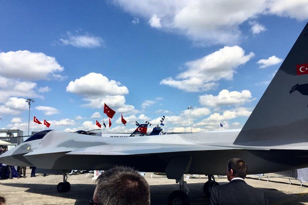 Turkey announced its new TF-X fighter concept June 17 at the Paris Air Show. The reveal came shortly after the U.S. announced Turkey would not be able to participate in the F-35 Joint Strike Fighter program due to its acquisition of the Russian S-400 missile. (Oriana Pawlyk/Staff)