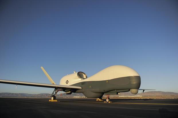 In this undated file photo, an RQ-4 Global Hawk unmanned aerial vehicle sits on a flight line. (U.S. Navy)