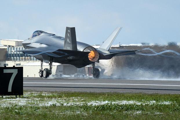 An F-35A takes off during a combat exercise at Hill Air Force Base, Utah, on May 1, 2019.  (U.S. Air Force photo by R. Nial Bradshaw)