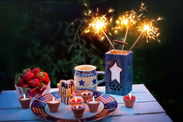 table set with July 4th decorations