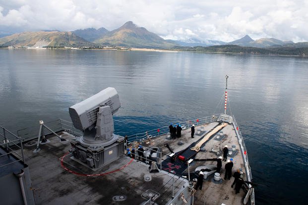 The amphibious dock landing ship USS Comstock (LSD 45) arrives in Kodiak, Alaska as part of Arctic Expeditionary Capabilities Exercise (AECE) 2019. AECE is a joint exercise that features Sailors and Marines working side-by-side as they test joint expeditionary force logistical transfer capabilities in the Arctic environment. (Nicholas Burgains/U.S. Navy)