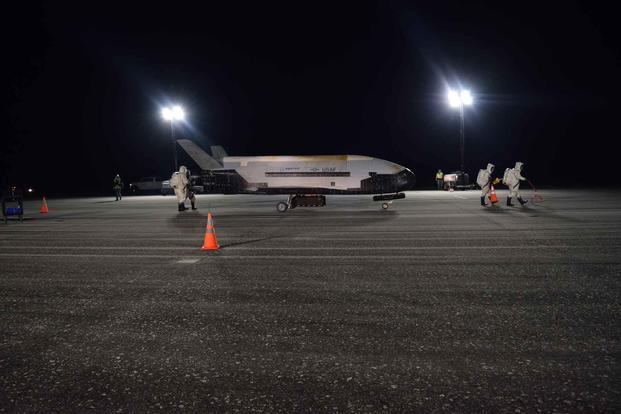 The Air Force’s X-37B Orbital Test Vehicle Mission 5 successfully landed at NASA’s Kennedy Space Center Shuttle Landing Facility Oct. 27, 2019. (U.S. Air Force/Jeremy Webster)