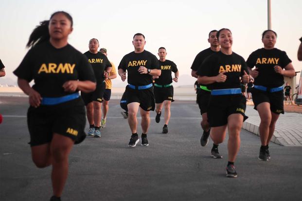 Soldiers of the 1-294th Infantry Regiment, Guam Army National Guard, start the two-mile run portion of a diagnostic Army Combat Fitness Test in Sharm el-Sheik, Egypt on September 10, 2019. (U.S. Army/Capt. Mark Scott)