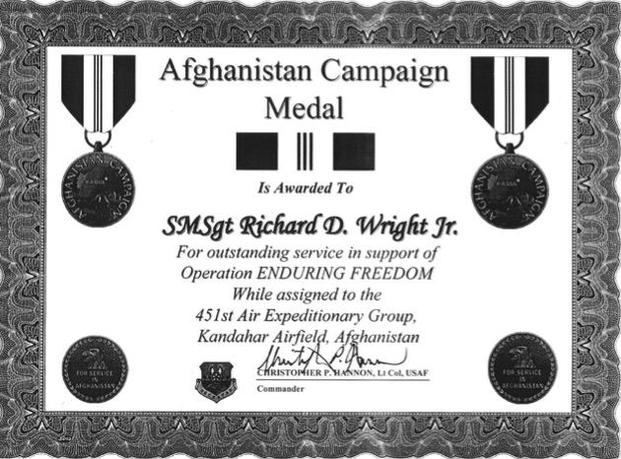 A medal certificate. 