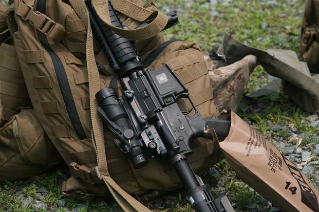 An M4 service rifle is staged during a training exercise at Range 5, Marine Corps Base Quantico, Va., June 10, 2015. (U.S. Marine Corps/Cpl. Christian Varney)
